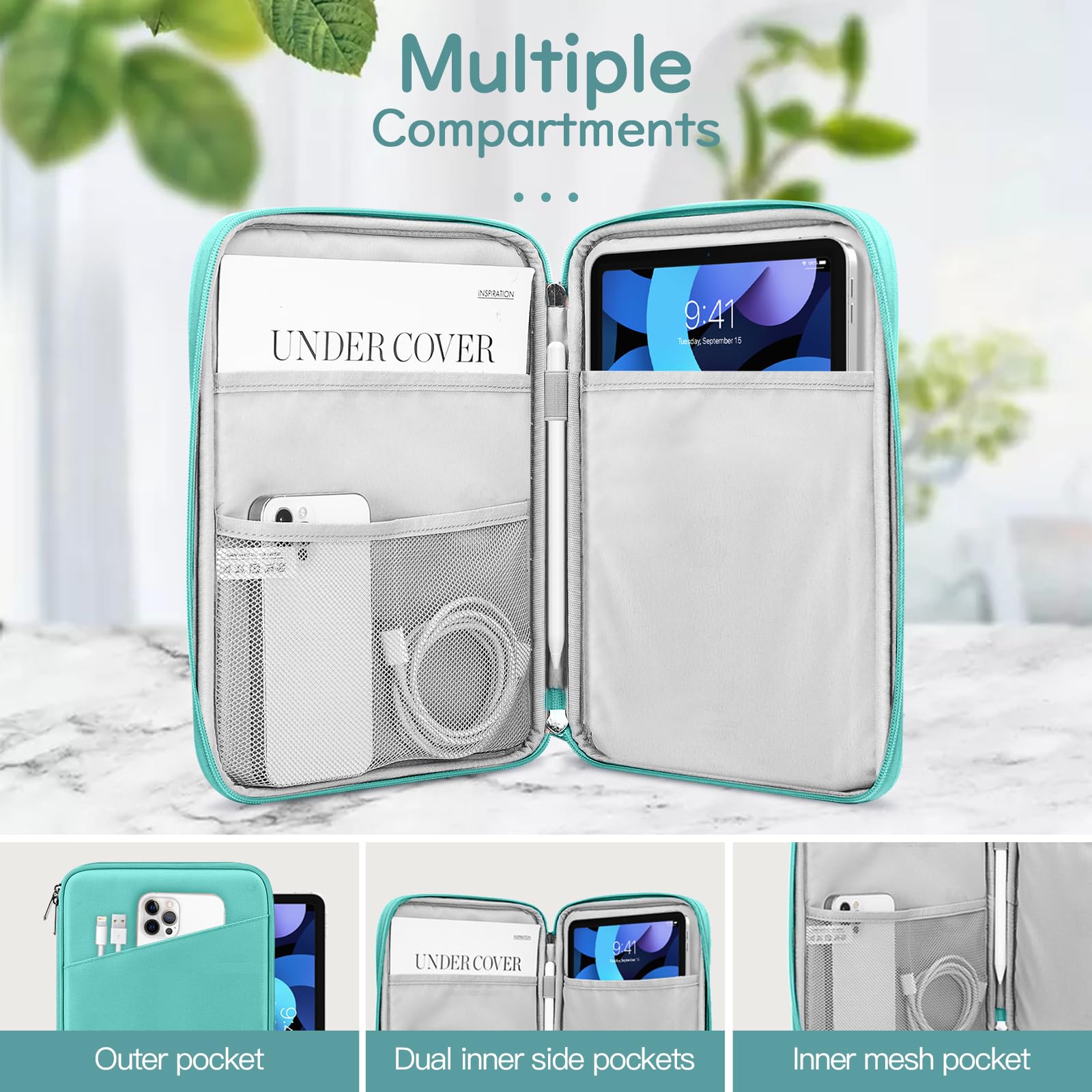 Dadanism 9-11 Inch Tablet Sleeve Bag Carrying Case for iPad 10.2 2021-2019, iPad Pro 11 2022-2018, iPad Air 5th/4th 10.9, iPad 10th Gen 10.9 2022, Galaxy Tab S9 A8 S8 S6 Lite, Lake Blue