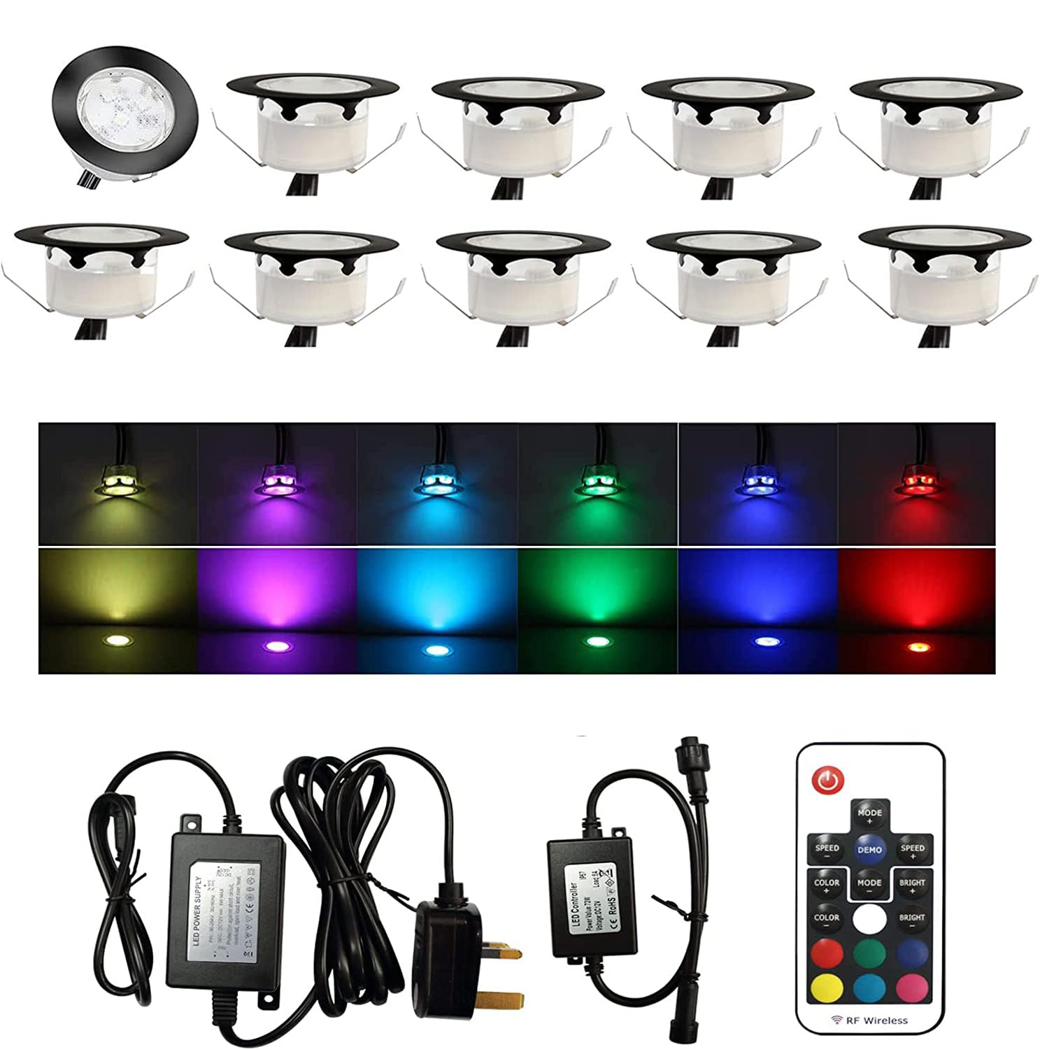 YZGWZLD LED Deck Lights - 45mm Recessed Metal Plinth Lights - Mains Powered IP67 Waterproof - RGB + Warm White Dual Color - Indoor/Outdoor Garden Path Step Lighting - 10 Pack​​