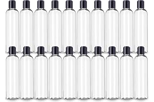 ljdeals 8 oz Clear Plastic Empty Bottles with Black Disc Top Caps, Refillable Containers for Shampoo, Lotions, Cream and More Pack of 20, BPA Free, Made in USA
