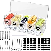 5 Compartment Condiment Server, Ice Chilled Condiment Containers with Hinged Lid Chilled Caddy with 5 Removable Dishes and 15 Pieces Stainless Steel Serving Tongs Serving Spoons Fruit Forks