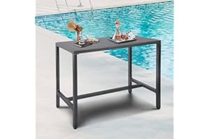 ONLYCTR Outdoor Patio Counter Height Bar Table, 47" Rectangle for Patio, Garden, Yard, Balcony, Poolside (Grey, 47'')