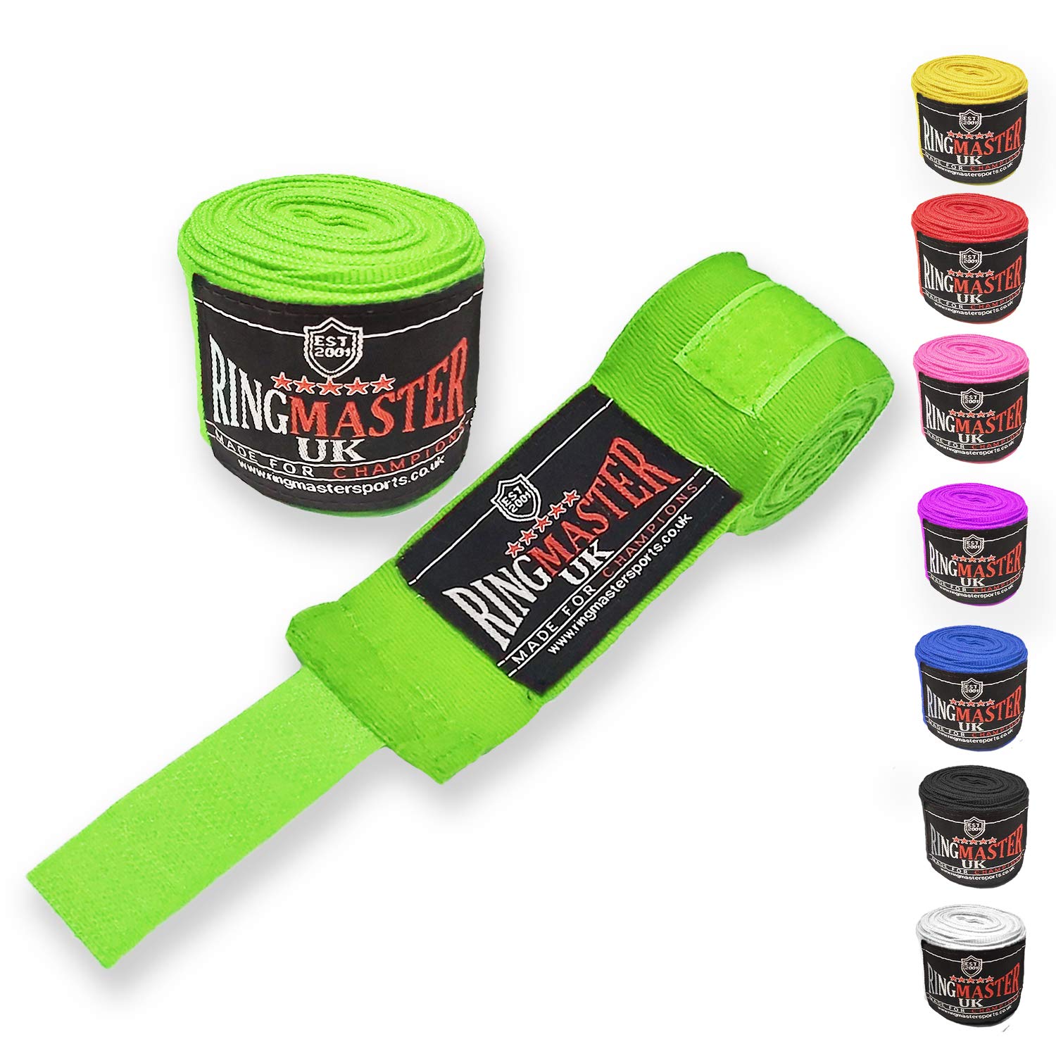 RingMaster Hand Wraps Thumb Loop Boxing MMA Kickboxing Muay Thai Martial Arts Inner gloves mitts Gym Fitness (Green, 3.0)