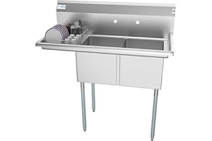 KoolMore 2 Compartment Stainless Steel NSF Commercial Kitchen Prep & Utility Sink with Drainboard - Bowl Size 14" x 16" x 11"