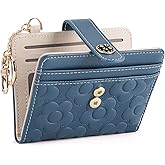 VIMUTI RFID Wallet Women,Slim Small Wallets Embossed Flower Leather Bifold Compact Ladies Girls Wallet with Credit Card Holder Zipper Coin Pocket Peacock Blue
