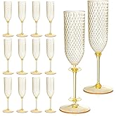 XUWAIDSGN 24 Pack Amber Detachable 2 piece Champagne Flutes 5.5 Oz Unbreakable Plastic Mimosa Disposable Champagne Glasses Drinking Cups Stemmed Reusable Wine Toasting Glasses for Wedding (24, Amber)