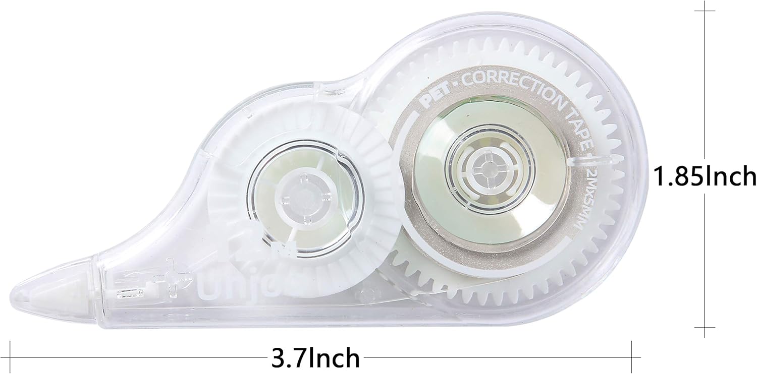 Unjoo Whiteout Correction Tape, 39.3feet x 1/5inch, Instant Corrections, Easy To Use Applicator, For school, Office Administration, Crafting, Note Taking, Bullet Journal, Scrapbooking (12-pack, Clear) : Office Products