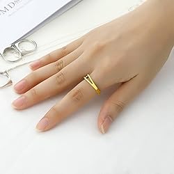 SILVERCUTE Statement Initial V Ring Gold Plated