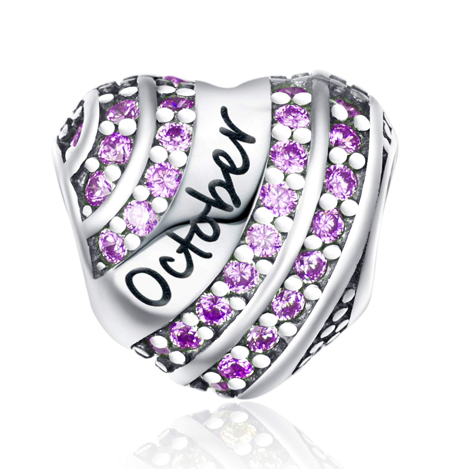 YOUFENG Jewellery S925 Sterling Silver Birthstone Charms Fit for Pandora Charms Bracelet Love Heart Birthday Gifts Crystal Charm