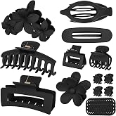12PCS Hair Clips for Women, Jaw Claw Clips Set for Thin Thick Hair, Black | Strong Hold Non-Slip Hair Claws with Hair Ties, Durable, Large Square, Flower, Flat &amp; Small Clips for Work, Daily Wear, Gift
