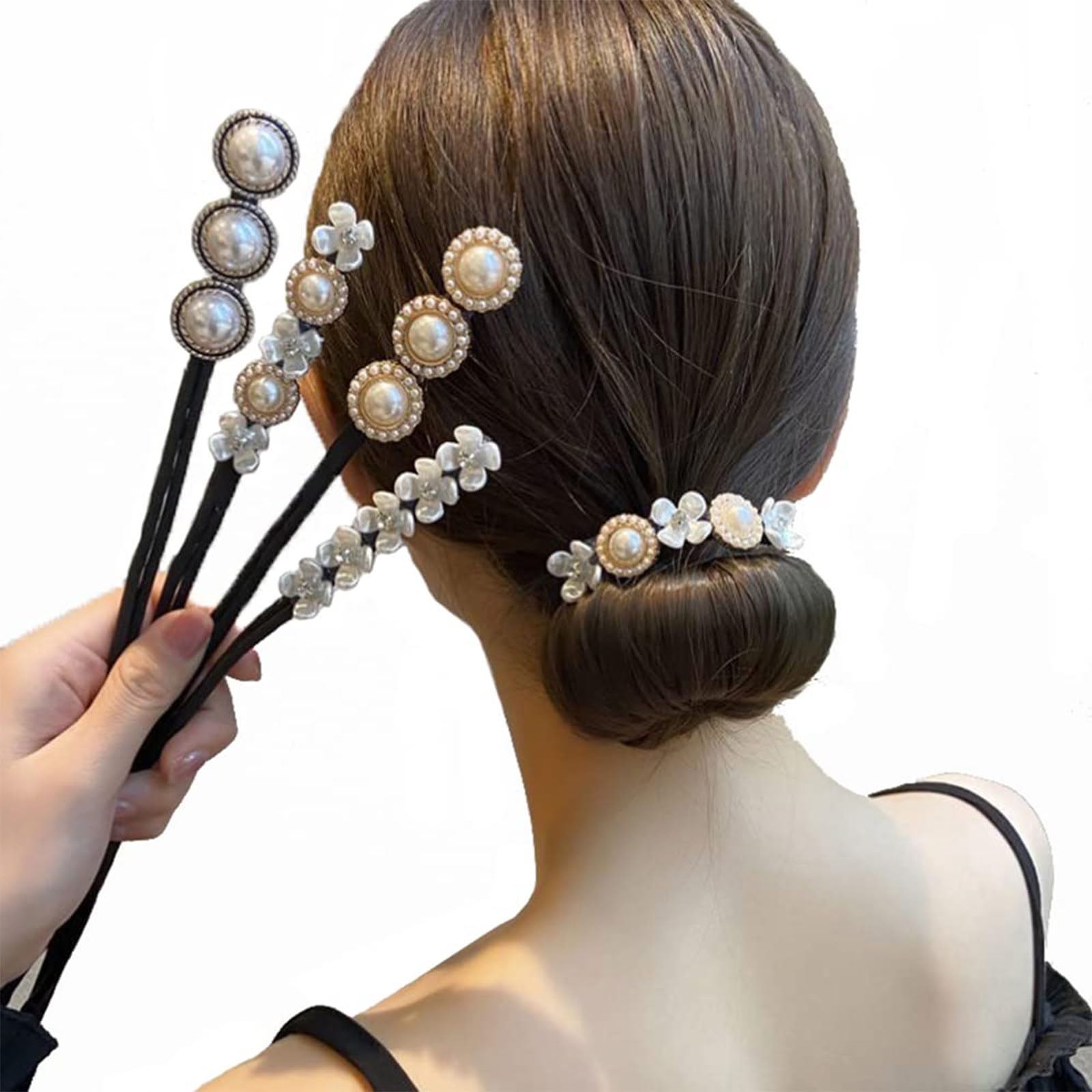 4 Pcs Flower Pearl Hair Bun Maker Twist Headband Donut Bun Maker Lazy Hairstyle Accessories for Women Girls