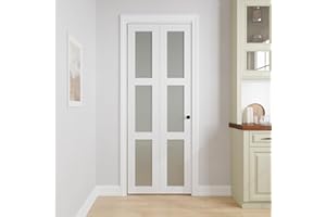 COSHOMER Bifold Doors for 30" x 80" Opening, 3-lite Tempered Frosted Glass Closet Folding Doors with Hardware kit Included, Easy Assembly, White