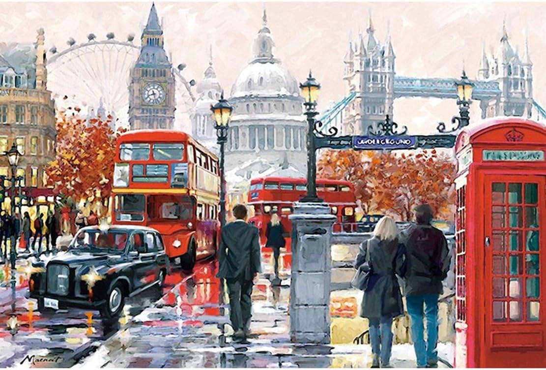 XLWJ1 Wooden Jigsaw Puzzle Art Oil Painting 300/500 Pcs/1000/1500 Pieces For Adults And Kids, Difficult DIY Mosaic Decorations Town London Street View House, Puzzle Parent-child Toy (Size : 300 PCS)