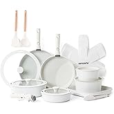 SENSARTE 24 Piece Pots and Pans Set, Nonstick Detachable Handle Cookware, Induction Kitchen Cookware Set with Removable Handle, Healthy Non Stick for RV, Dishwasher & Oven Safe (White)