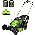 Greenworks 60V 25” Cordless (Self-Propelled) Lawn Mower (LED Lights + Aluminum Handles), 2 x 4.0Ah Batteries and Dual Port Rapid Charger