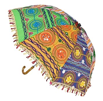 Lal Haveli Traditional Handmade Embroidery Work Design Round Cotton Umbrella 21 x 26 inches