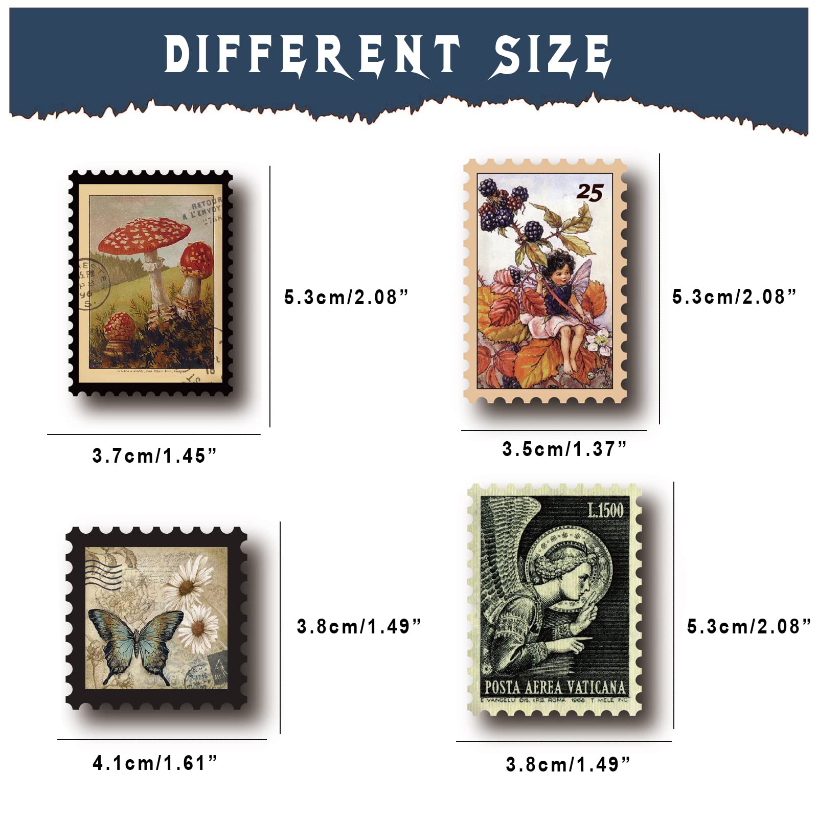 Vintage Postage Stamp Stickers for Scrapbook, 100 Pcs Deco Paper Stickers for Bullet Journal,Botanical Fairy Sticker for Junk Journal, DIY Crafts,Collage Album (Stamp-Like)