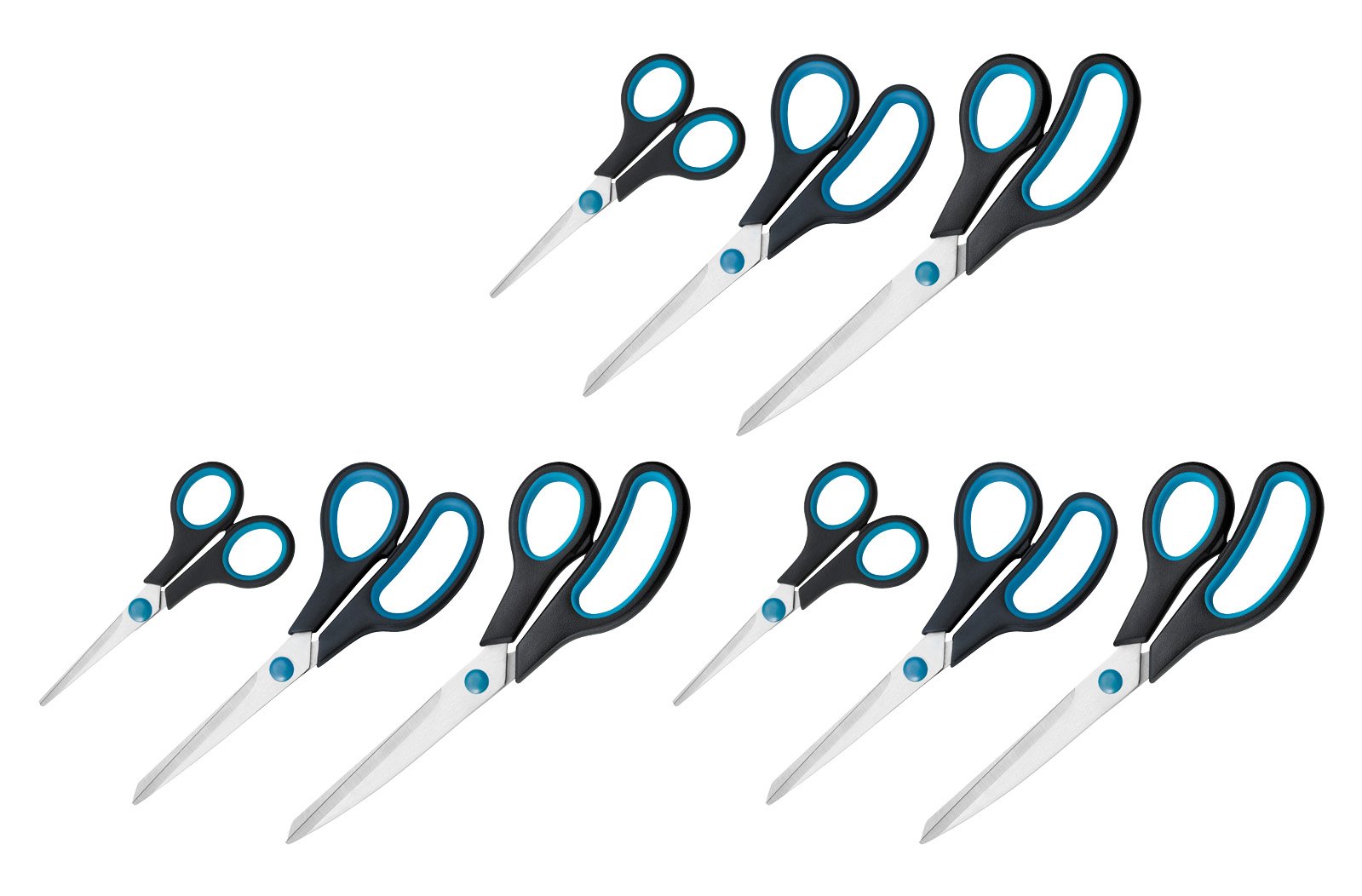 Westcott N-90027 00-I Easy Grip Scissors Set Rust-Proof 13/21/25 cm Set of 9 Blue/Black