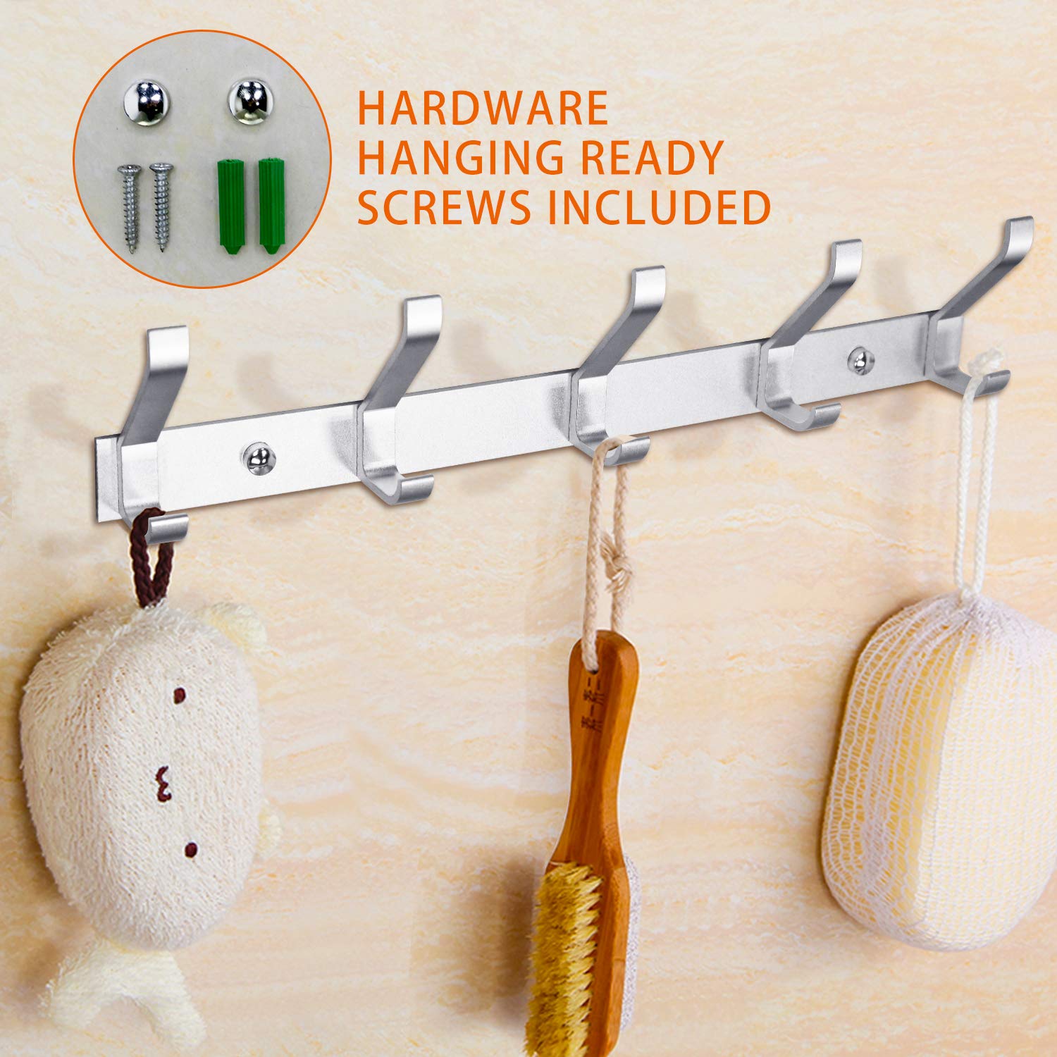 Wall Mounted Coat Rack - Coat Hook Rack Rail Hanger to Hang Coat Clothes, Hat, Towel, Key - Modern Heavy Duty 10 Hooks for Entryway, Kitchen, Bathroom, Door, Closet Room 2 Packs