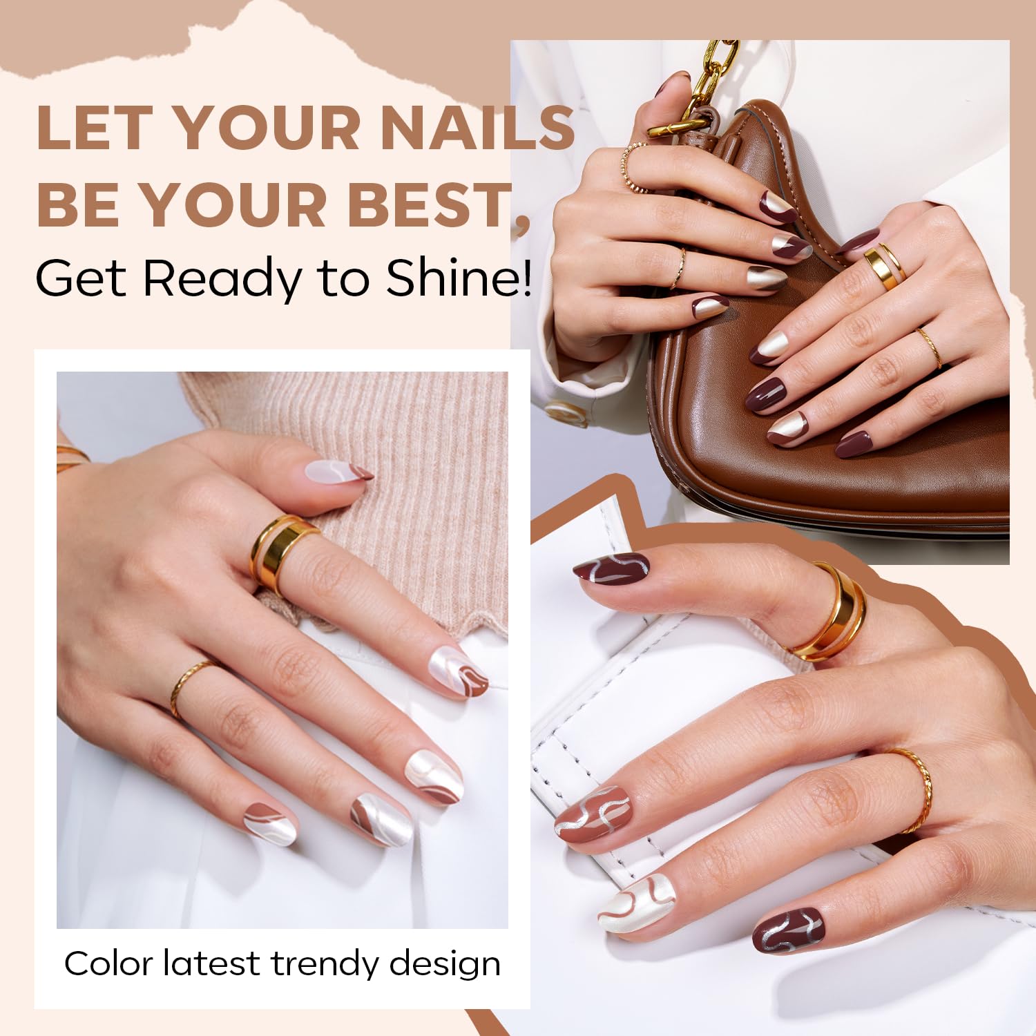 modelones Nail Polish 6 Colors Brown Nude Silver Glitter Nail Polish Set Skin Tone Spring Collection Quick Dry Mini Manicure DIY Nail Art Salon Home Gift For Women Girl - Image 3