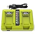 Energup 2Port OP401 Quick Charger for RYOBI 40-Volt Lithium Battery, Dual Ports Compatible with 40V OP4015 OP4026 OP4040 OP4050 OP4060, for Ryobi 40V Lithium-ion Battery Charger