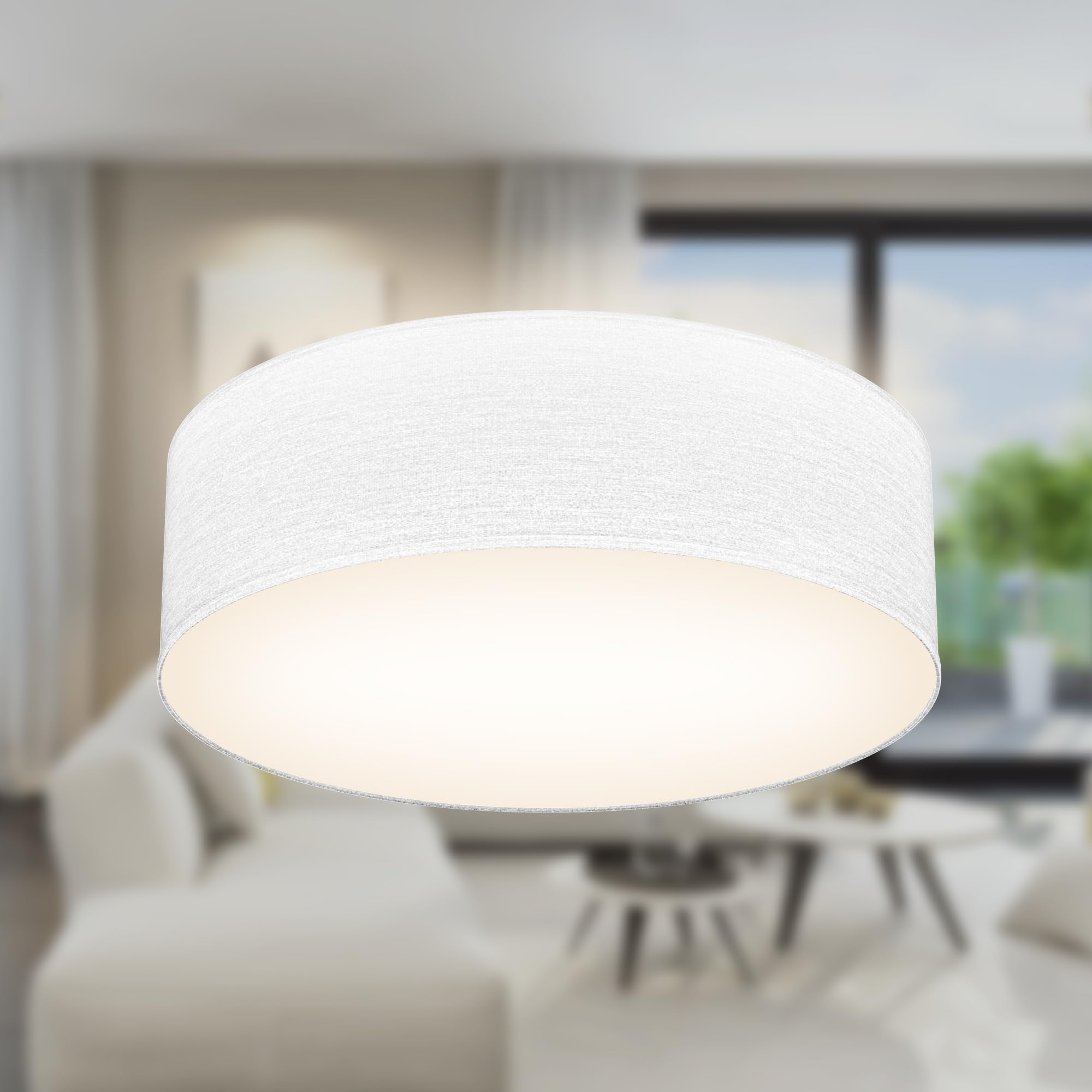 B.K.Licht - Fabric Ceiling Light Flush Mount Textile Lampshade, 1 E27 Socket, 40 Watt Max, Livingroom, Bedroom, Hallway Lighting, Soft Light, 30x10 cm, White