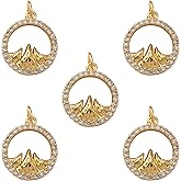 COGCHARGER 5 Pieces Brass Cubic Zirconia Ring Charm Long-Lasting Plated Pendant Real 20K Gold Plated for Jewelry Necklace Bracelet Earring Making