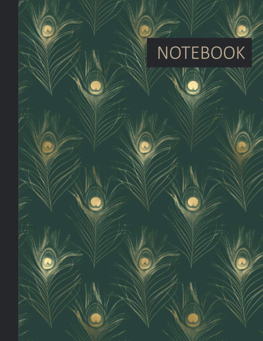 Notebook: Green & Gold Peacock Feather Print Elegant Cover Design College Ruled Lined Notebook For Writing and Composition