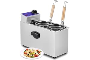 JIAWANSHUN Commercial Pasta Cooker Electric Noodle Cooker with 2 Baskets for Restaurant,Cooking Spaghetti Dumplings Vegetables,30-110℃ Temperature Adjustable 110V
