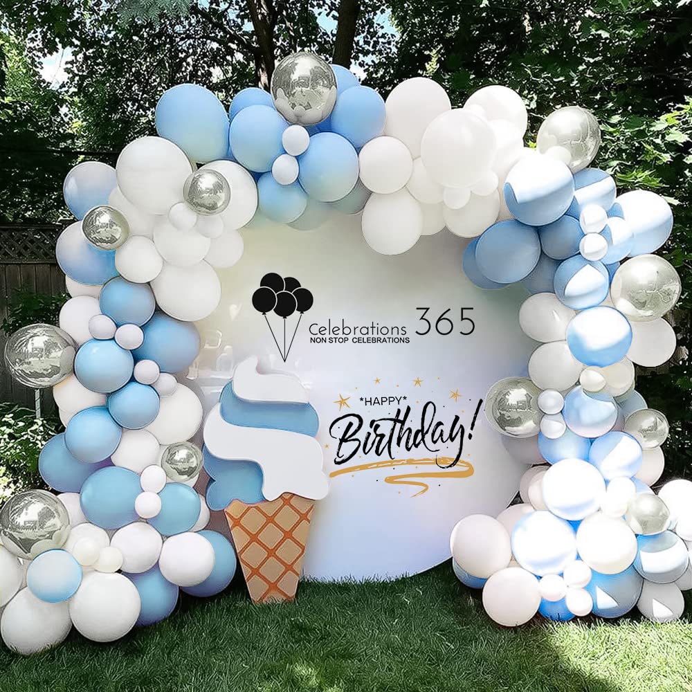 Balloon Arch Kit - 172pcs Birthday Balloons Decoration set - White, Silver & Blue Balloons for Wedding Decorations, Baby Shower, Princess Party and other Theme Party
