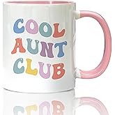Foyoulame Aunt Coffee Mugs, Auntie Gifts for Mother's Day from Niece and Nephew, Auntie Tea Cup Gifts for Birthday, Pastel Groovy Cool Aunt Club Ceramic Coffee Tea Mug 11oz