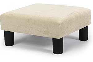 Joveco Small Foot Rest Stool Ottoman, 15" Fabric Square Footstool Upholstered Footrest for Chair, Under Desk, Office, Living Room, Wheat