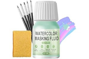 WANJAO Masking Fluid for Watercolor Painting, Liquid Masking Tape with Silicone Pens Cleaning Brush for Painting Fast Drying Easy Peel Use to Art Watercolor Supplies Retouching Covering, 30ml Green