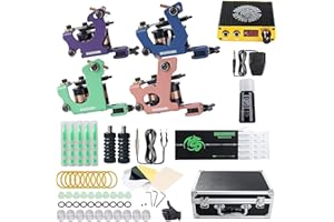 Dragonhawk Complete Tattoo Kit 4 Standard Tunings Tattoo Machines Power Supply 10 Color Tattoo Inks 50 Needles Tips Grips with Case D139GD