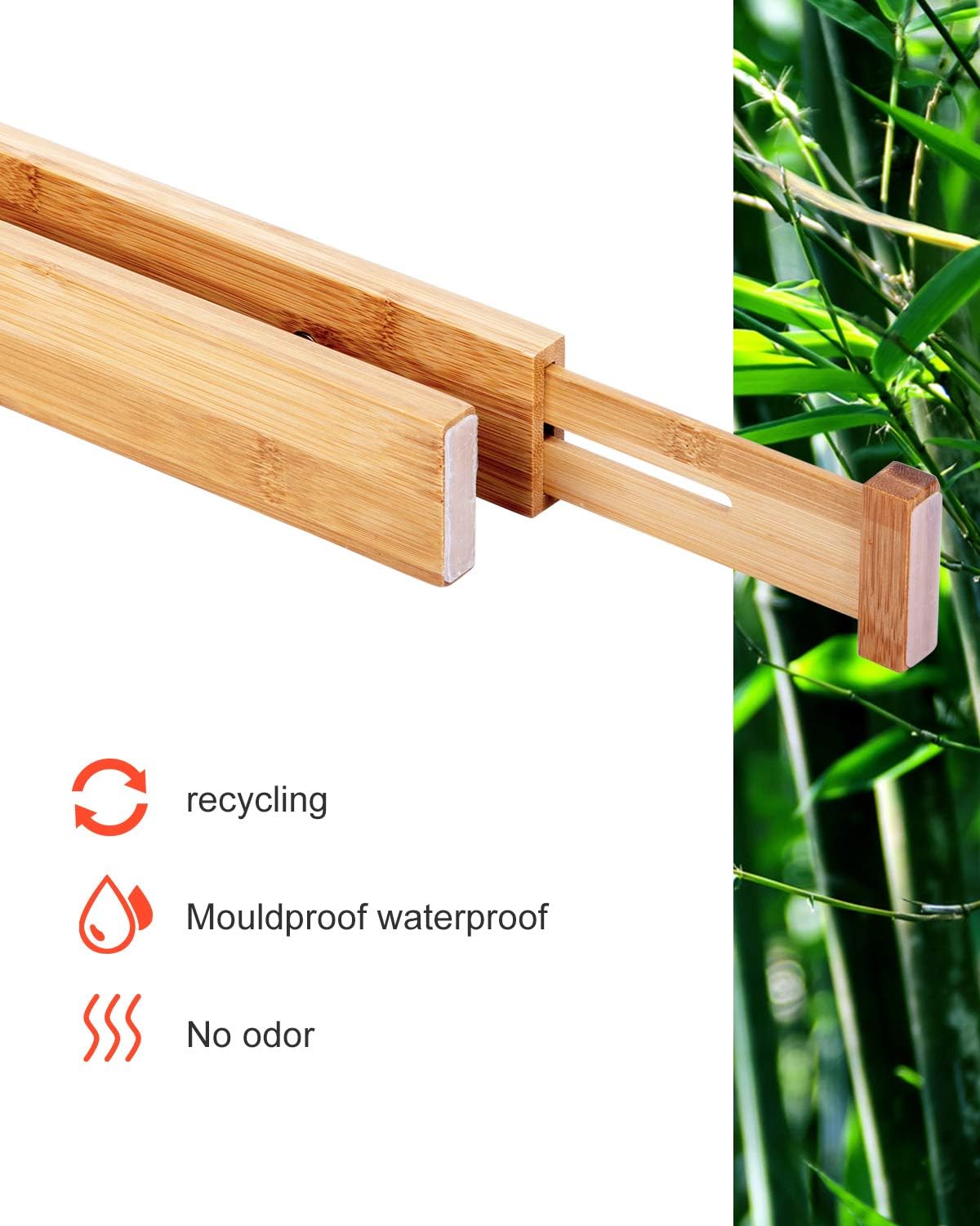 Drawer Dividers Bamboo Organizer Kitchen Clothes Utensils Spring Adjustable Expandable Storage Separators for Bedroom Bathroom Office Set of 4 Pack: Home Improvement