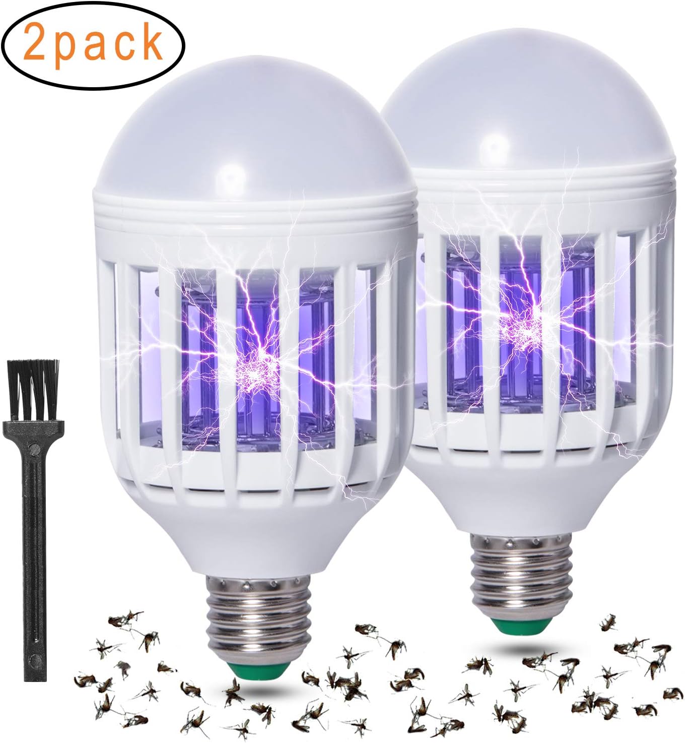 Wanqueen 2 Pack Electronic Mosquitop Fly Killer Lamp, Fits 110V E27 Light Socket Suit for Indoor Outdoor bulb-03, A3, 03-Bug Zapper Bulb