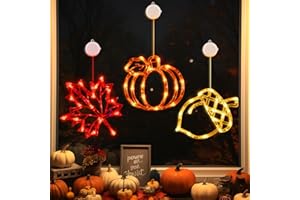 LOLStar Fall Decor Window Lights 2025 Thanksgiving Decorations Acorn Maple Leaves Pumpkin LED Lights with Suction Cups Battery Operated(Exclusive) Slow Fade Mode Timer Autumn Decorations for Home