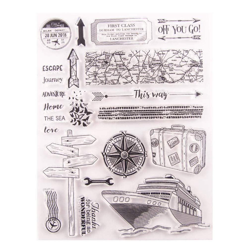 arriettycraft Adventure Travel Journey Sea Ship Rubber Clear Stamp for Card Making Decoration and Scrapbooking