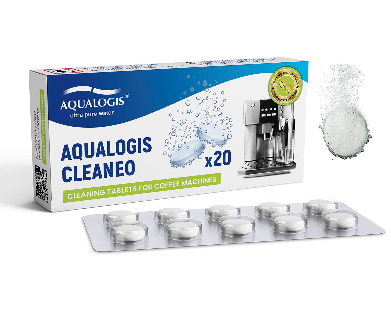 Aqualogis Cleaning Tablets For Krups XS3000, Jura, Bosch TZ80001N, Philips CA6704 Coffee Machine 20 counts