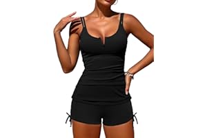 ZAFUL Women's V-Wire Tankini Swimsuits Tummy Control Ruched Top Two Piece Bathing Suits with High Waisted Shorts