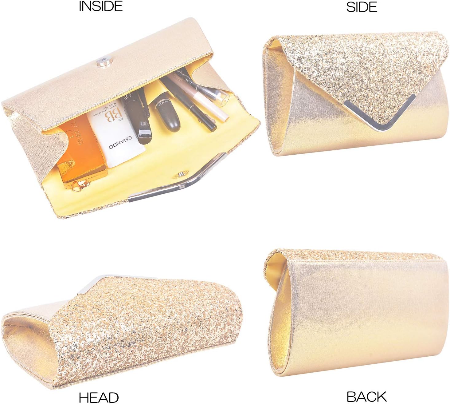 Larcenciel Women Clutch Bag Elegant Sequins Evening Clutch Purse Chain Shoulder Bags Sparkly gold Evening Bridal Prom Party Handbag Purse - Image 5