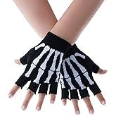 Skeleton Gloves for Women Men Winter Fingerless Gloves Stretchy Knitted Hand Warmers for Cold Weather Halloween Costume Accessories