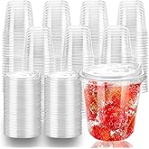 12oz Disposable Stemless Glasses With Strawless Sip Lids,PET Disposable Drinking Cups,Clear Plastic Wine Glasses for Parties Birthday,Wedding,Meeting,Christmas Party Supplies. (100, Transparent)