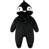 JiAmy Baby Fleece Snowsuit Cute Bear Romper Newborn Winter Jumpsuit Hooded Warm Coat with Fold-over Mittens Footies