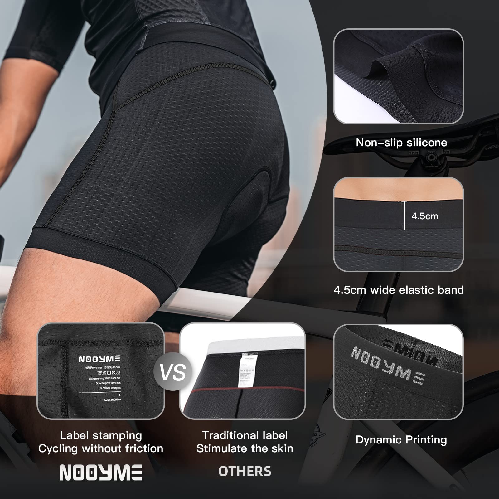 NOOYME Fahrradhose Herren Radunterhose Schnelltrockende Radlerhose Herren mit Sitzpolster 4D Atmungsaktive Fahrradunterhose Gepolstert Elastische Radhose Leichte Radlerhose 4