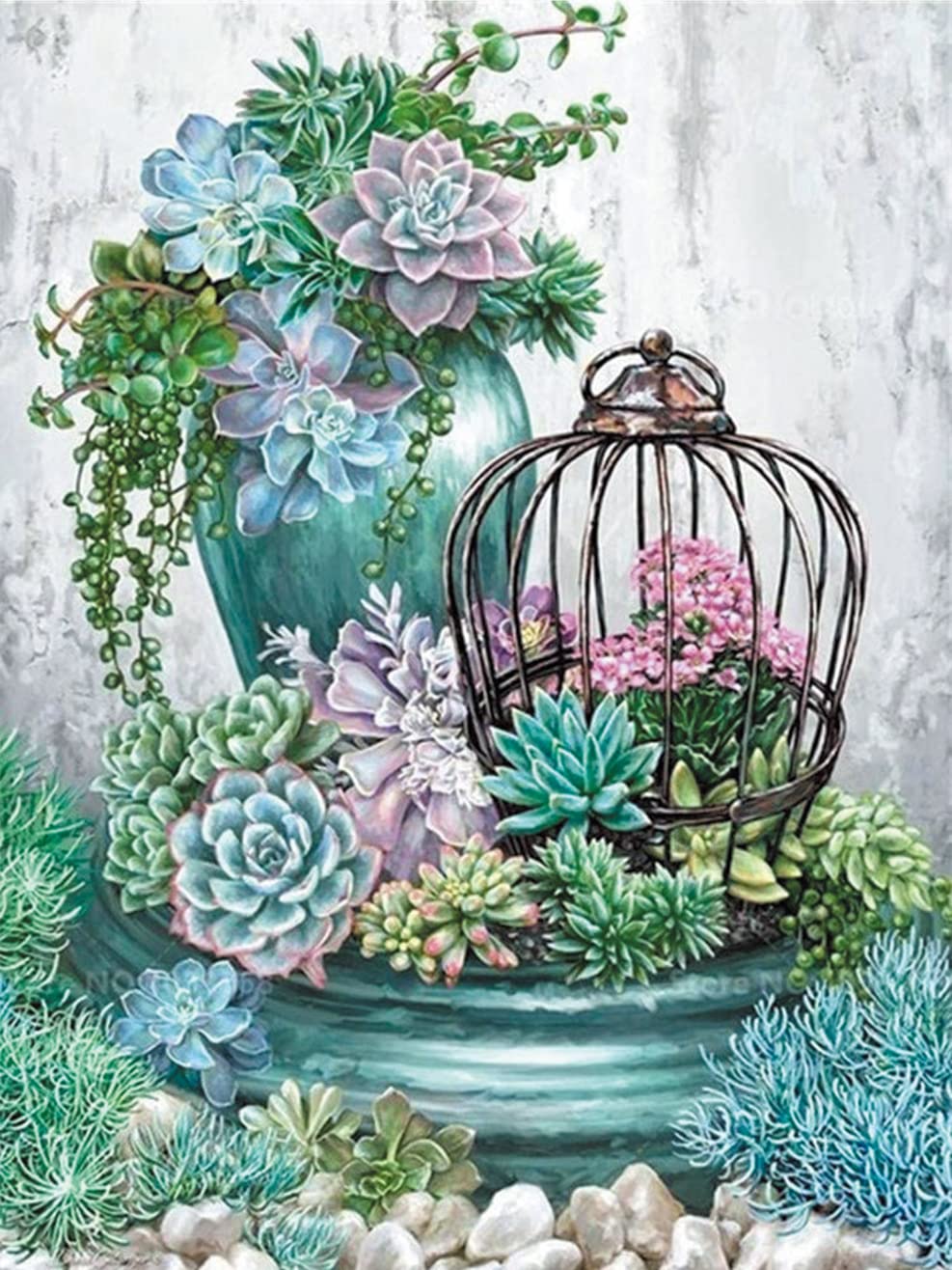 OWN4B Cross Stitch Kits Stamped, Succulents Plants and Cage Printed Pattern 11CT 14.2x18.1 inch DIY Embroidery Kit (Succulents)