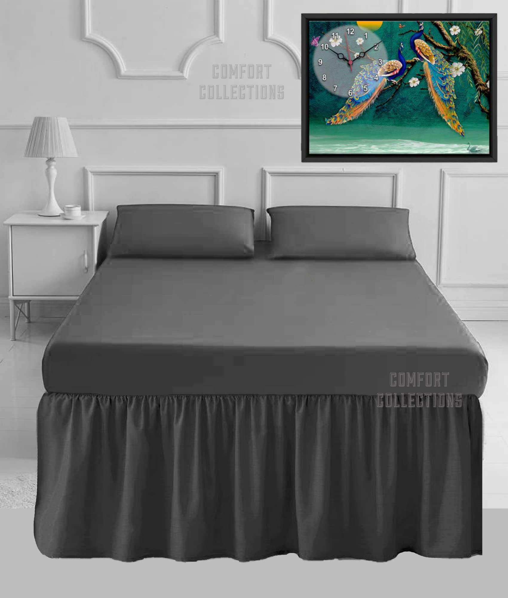 100% Poly Cotton Plain Dyed Percale Easy Care Sheets 16" Frilled Base Valance Sheet OR Matching Pillowcases Grey Single