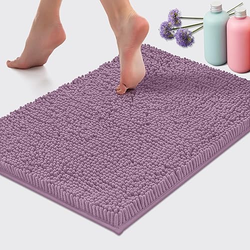LuxUrux Bath Mat Extra-Soft Plush Bath Shower Bathroom Rug, 1'' Chenille Microfiber Material, Super Absorbent Shaggy Bath Rug (Mauve Light, 43 x 60 cm)