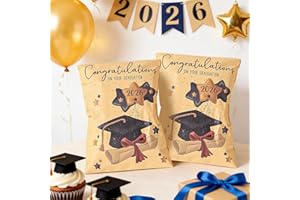 24 Pcs Graduation Season Envelope Bags, Graduation Cap Large Brown Paper Greeting Card Envelopes with Round Sticker, Grad Gif