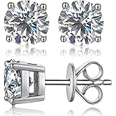 Miaofu 0.6-4ct Moissanite Stud Earrings for Women Men 18K White Gold Plated Sparkle Diamond Lab Created s925 Sterling Silver Hypoallergenic Moissanite Earrings
