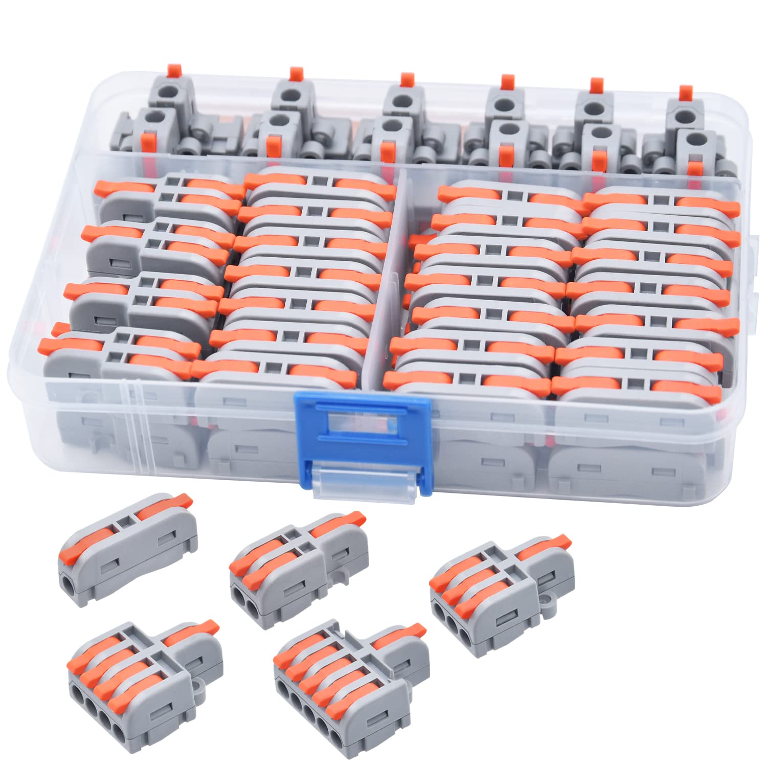 XALXMAW 62Pcs Compact Lever Terminal Wire Connectors Kit, 1-5 Circuit Inline Splices, 28-12 AWG, Copper, PC